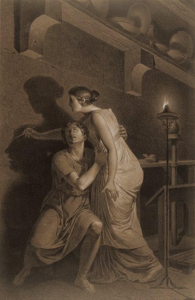 De Uitvinding van het Tekenen (recto); Schets van Onderbeenbotten van Menselijk Skelet (verso) door Joseph Benoît Suvée